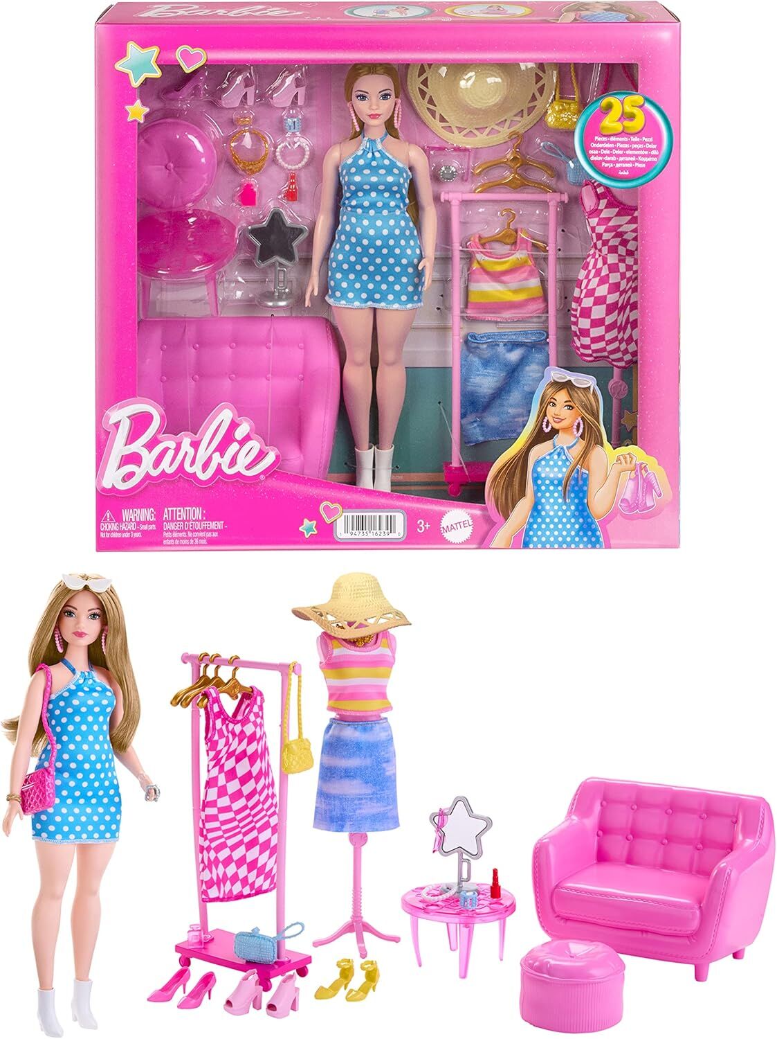 Barbie'nin Kıyafet ve Aksesuar Askısı Oyun Seti