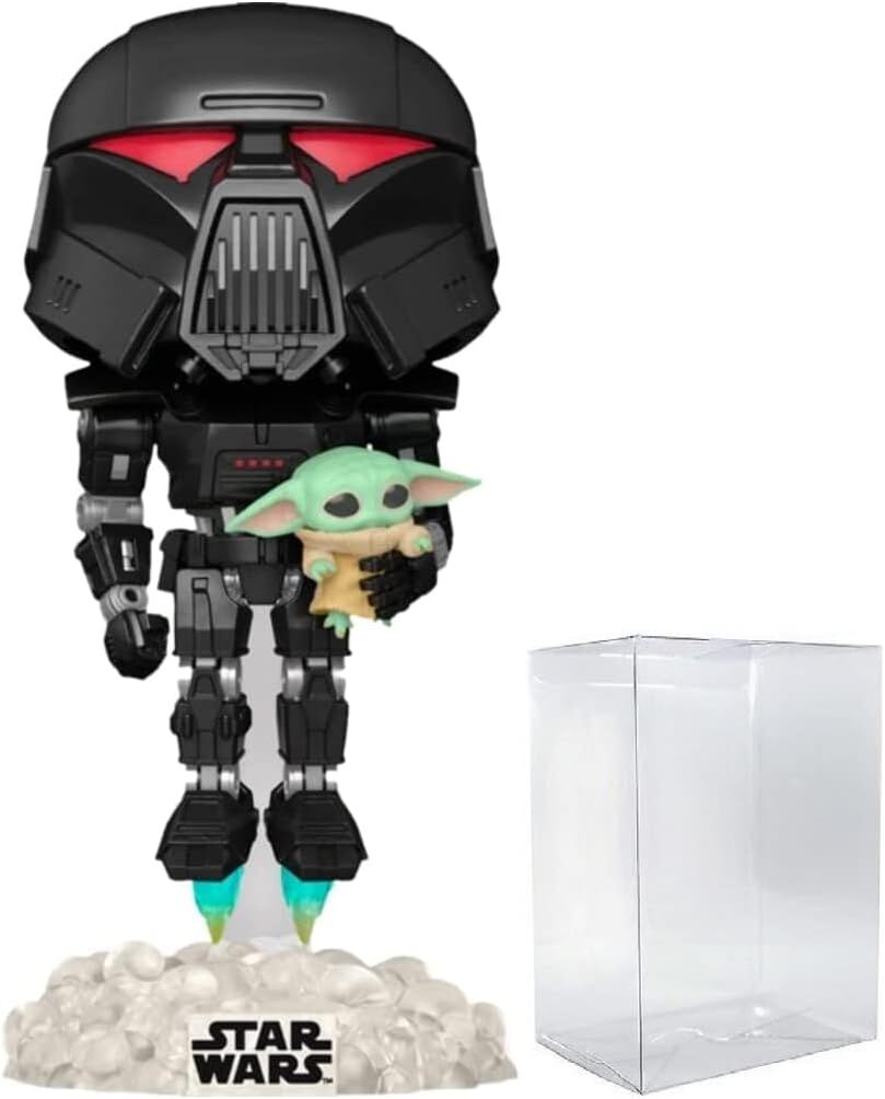 Star Wars: The Mandalorian - Dark Trooper Holding Grogu [The Child] Glow-in-The-Dark Exclusive Funko Pop! Vinil Figür (Uyumlu Pop Box Koruyucu Kılıf ile birlikte)