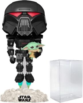 Star Wars: The Mandalorian - Dark Trooper Holding Grogu [The Child] Glow-in-The-Dark Exclusive Funko Pop! Vinil Figür (Uyumlu Pop Box Koruyucu Kılıf ile birlikte)