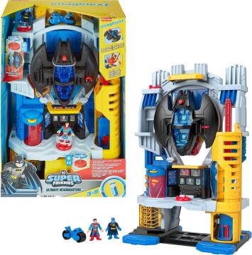 IMAGINEXT DC Super Friends - Batman ve Süpermen figürleri, Batwing uçağı ve itmek için Batcycle ile üstün merkez - 3 ila 8 yaş arası çocuklar için oyun seti, HNW08, Çok renkli