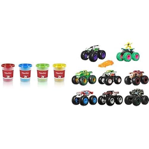 Fisher-Price Oyun Hamuru 4'lü Paket - (4 * 100 Gr) ve Hot Wheels Monster Trucks 1:64 Arabalar