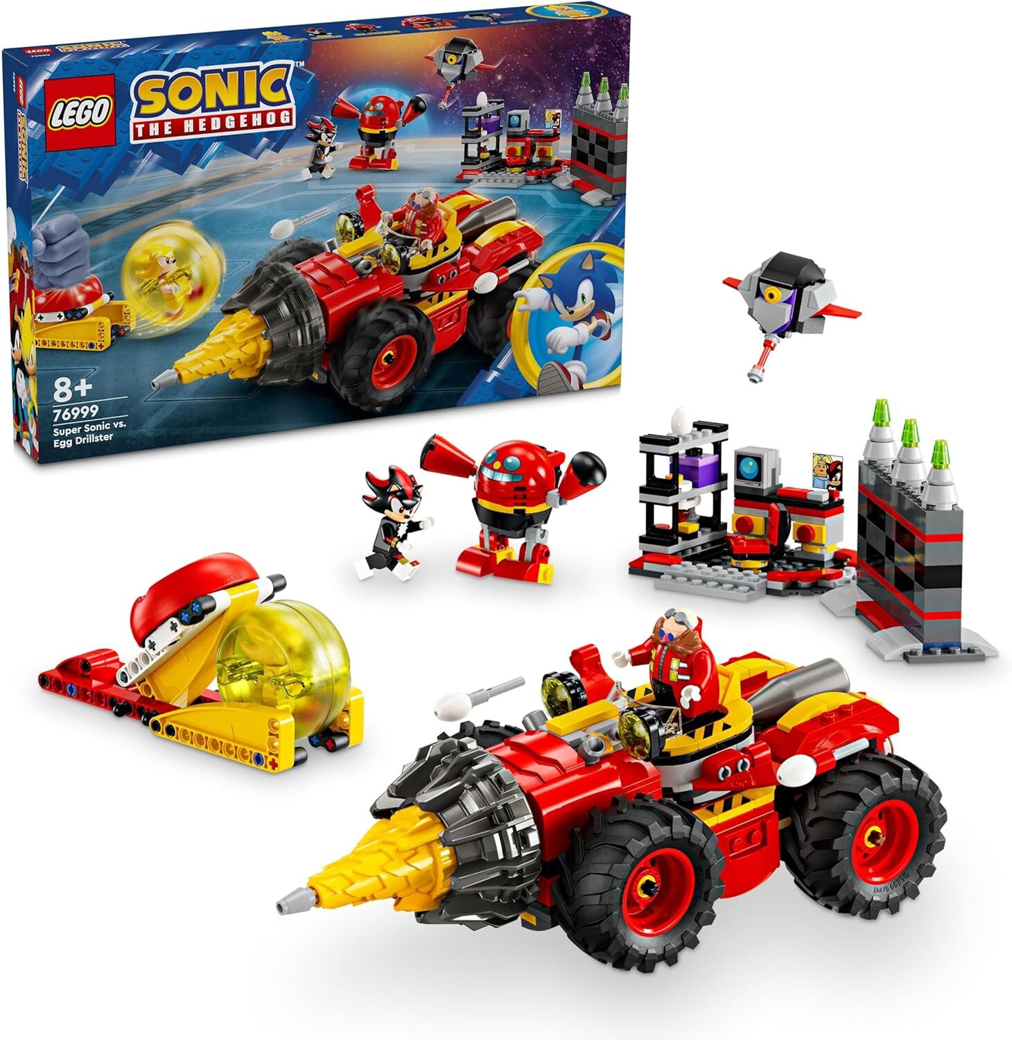LEGO Sonic the Hedgehog Super Sonic, Egg Drillster’a Karşı 76999 – 8 Yaş ve Üzeri Çocuklar İçin Shadow ve Dr. Eggman Karakterleri İçeren Yaratıcı Oyuncak Yapım Seti (590 Parça)