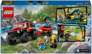 LEGO City 4x4 Kurtarma Botlu İtfaiye Kamyonu 60412-5 Yaş ve Üzeri Çocuklar için Kamp Çadırı ve İtfaiyeci Minifigürü İçeren Yaratıcı Oyuncak Yapım Seti (301 Parça)
