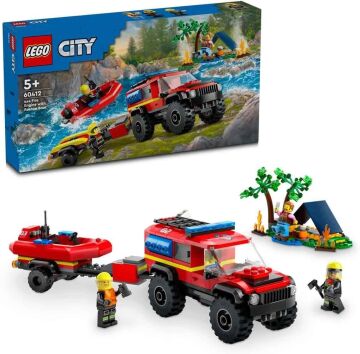 LEGO City 4x4 Kurtarma Botlu İtfaiye Kamyonu 60412-5 Yaş ve Üzeri Çocuklar için Kamp Çadırı ve İtfaiyeci Minifigürü İçeren Yaratıcı Oyuncak Yapım Seti (301 Parça)