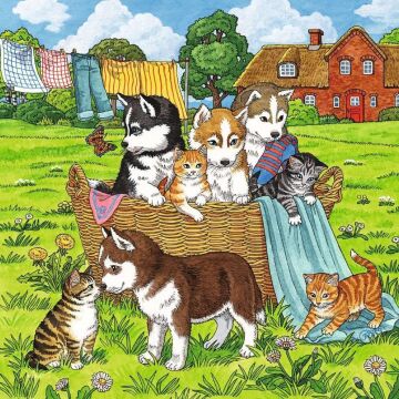 Ravensburger Puzzle 08002 – Tatlı Kedi ve Köpek