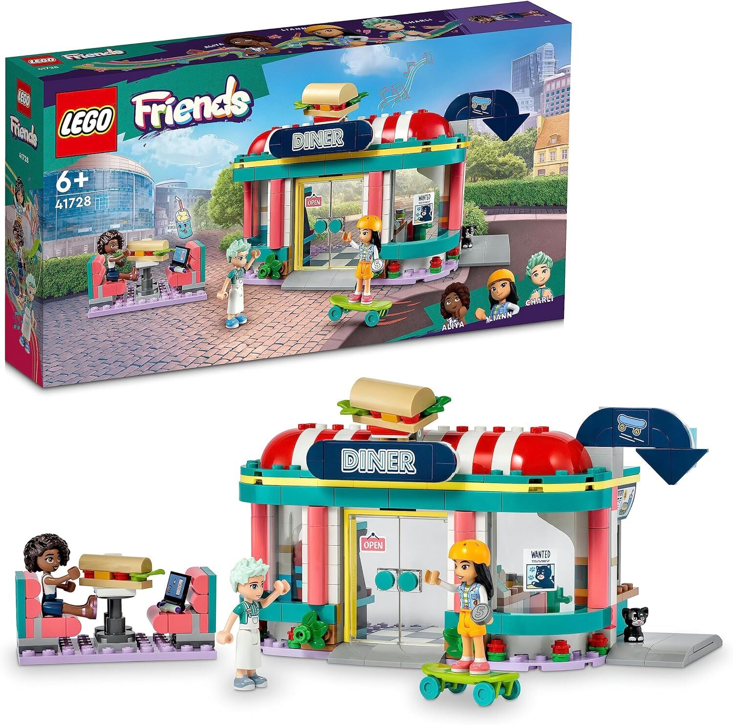 LEGO® Friends Heartlake Şehir Merkezi Restoranı 41728 6 Yaş ve Üzeri için Liann, Aliya ve Charli Mini Bebeklerini İçeren Oyuncak Yapım Seti (346 Parça)