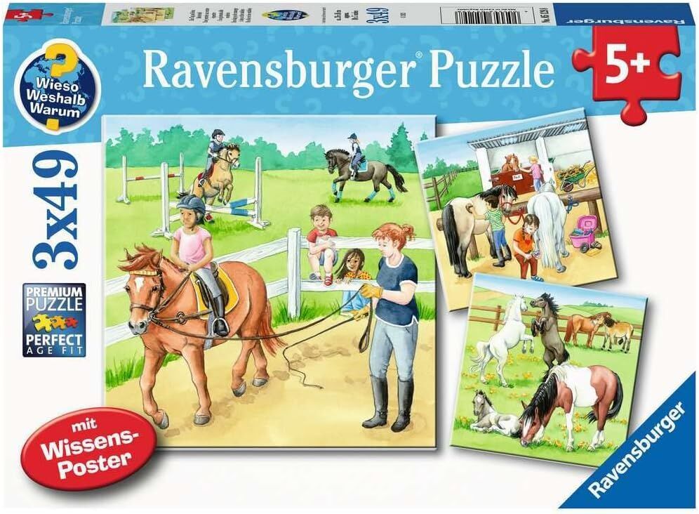 Ravensburger 05129 3x49p Puz Ahırda Bir Gün, Çok Renkli