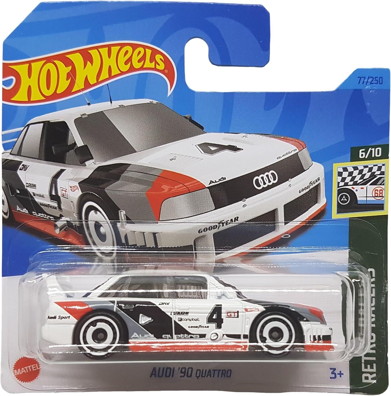 Hot Wheels - Audi ´90 Quattro - Retro Racers 6/10 - HKG35 - Short Card - Good Year - Beyaz - Mattel 2023
