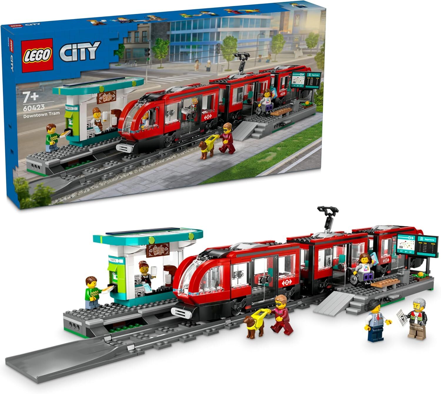 LEGO City Şehir Merkezi Tramvay İstasyonu 60423-7 Yaş ve Üzeri Oyuncak Tren ve Araç Meraklıları için Yaratıcı Oyuncak Yapım Seti (811 Parça)