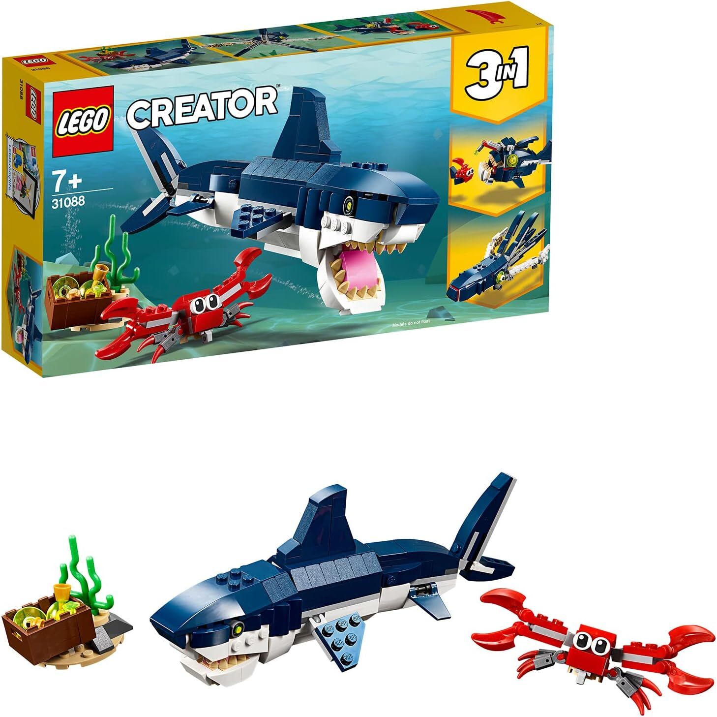 LEGO Creator 3’ü 1 arada Derin Deniz Yaratıkları 31088-7 Yaş ve Üzeri Deniz Seven Çocuklar İçin Yaratıcı Yapım Seti (230 Parça)