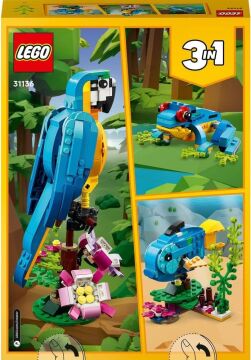 LEGO Creator Egzotik Papağan 31136-7 Yaş ve Üzeri Çocuklar İçin Papağan, Balık ve Kurbağa Modelleri İçeren Yaratıcı Oyuncak Yapım Seti (253 Parça)