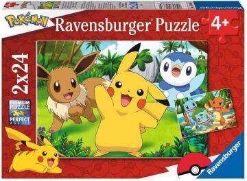 Ravensburger Çocuk Yapbozu 05668 - Pikachu ve Arkadaşları - 2 x 24 Parça Pokemon Yapboz, 4 Yaşından Büyük Çocuklar için, Pokemon Hediyeleri