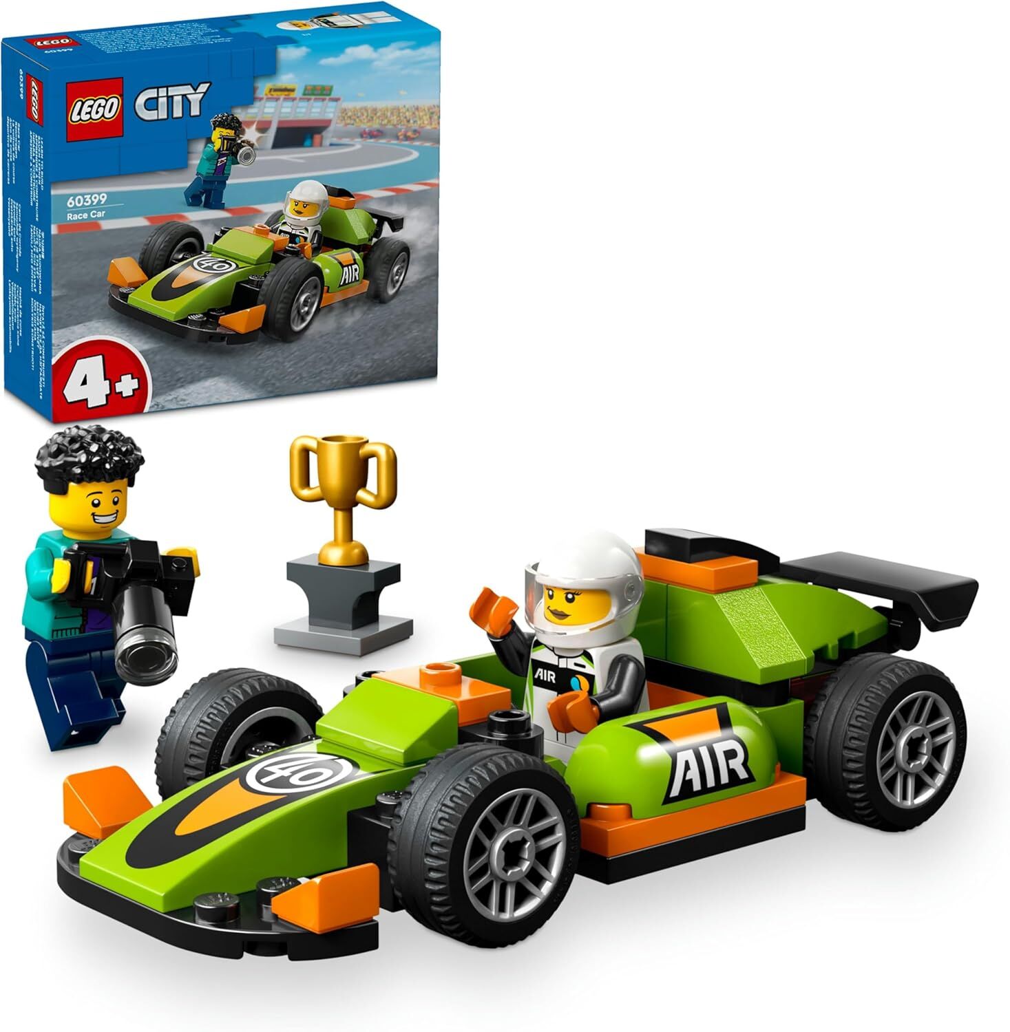 LEGO City Yeşil Yarış Arabası 60399-4 Yaş ve Üzeri Çocuklar için Oyuncak Yarış Aracı İçeren Yaratıcı Oyuncak Yapım Seti (56 Parça)