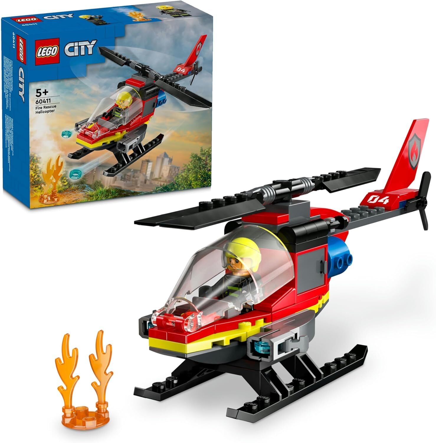 LEGO City İtfaiye Kurtarma Helikopteri 60411-5 Yaş ve Üzeri Çocuklar için Pilot Minifigürü İçeren Yaratıcı Oyuncak Yapım Seti (85 Parça)