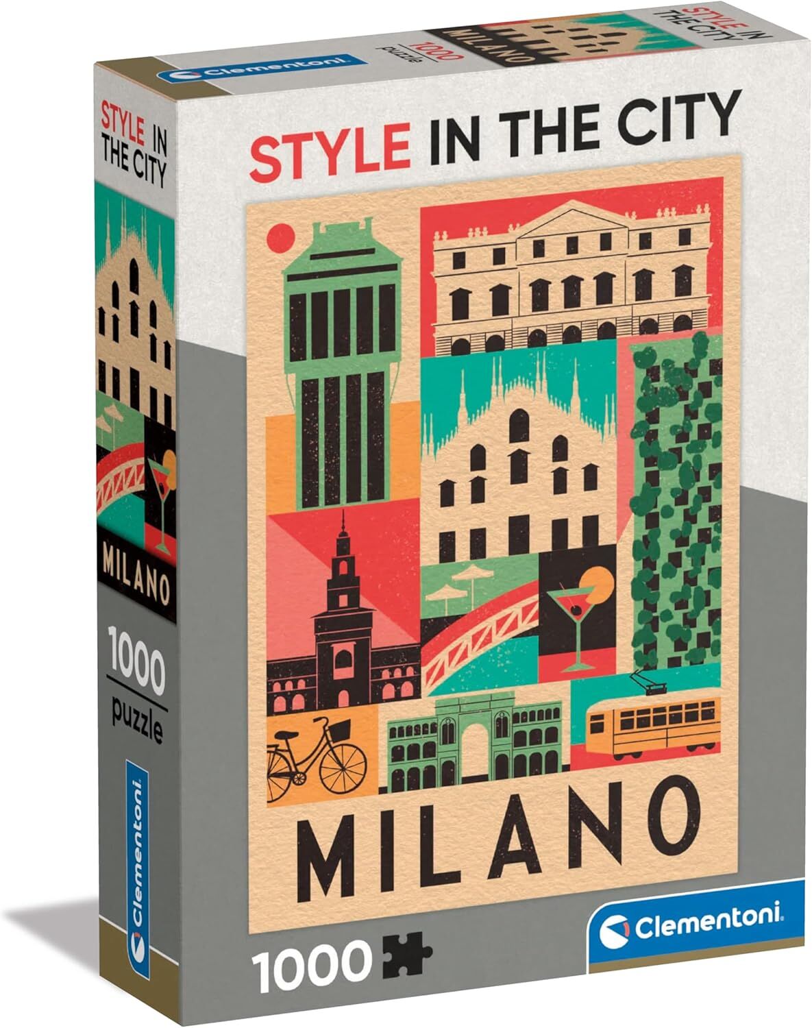 Clementoni - 39842 - Style in the city Puzzle Milano - 1000 Pezzi - Puzzle Adulti, Puzzle Città, Illustrazioni D'Autore, Verticale, Divertimento Per Adulti, Made In Italy