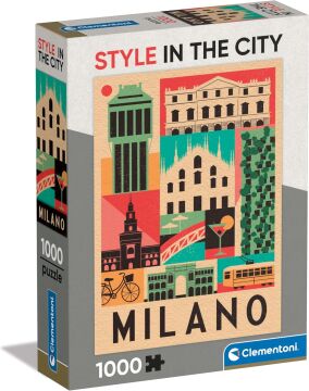 Clementoni - 39842 - Style in the city Puzzle Milano - 1000 Pezzi - Puzzle Adulti, Puzzle Città, Illustrazioni D'Autore, Verticale, Divertimento Per Adulti, Made In Italy