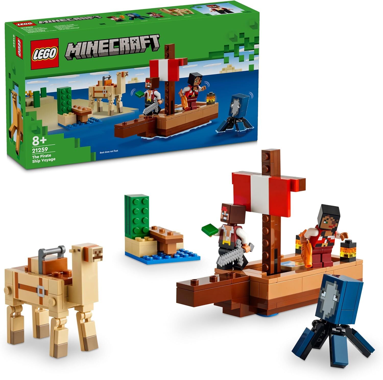 LEGO Minecraft Korsan Gemisi Yolculuğu 21259 – 8 Yaş ve Üzeri Macera Oyunları Seven Çocuklar İçin Korsan, Mürekkep Balığı ve Deve içeren Yaratıcı Oyuncak Yapım Seti (166 Parça)