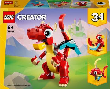 LEGO Creator Kırmızı Ejderha 31145-6 Yaş ve Üzeri Çocuklar için Balık ve Zümrüdüanka Model Seçenekleri İçeren 3’ü 1 Arada Yaratıcı Oyuncak Yapım Seti (149 Parça)