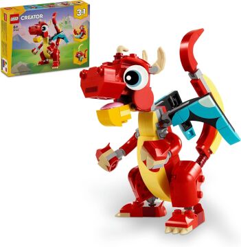 LEGO Creator Kırmızı Ejderha 31145-6 Yaş ve Üzeri Çocuklar için Balık ve Zümrüdüanka Model Seçenekleri İçeren 3’ü 1 Arada Yaratıcı Oyuncak Yapım Seti (149 Parça)
