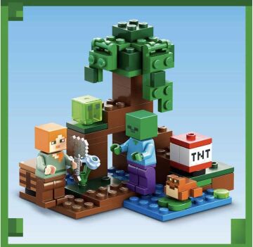 LEGO® Minecraft® Bataklık Macerası 21240-7 Yaş ve Üzeri Çocuklar için Alex, Zombi, Balçık ve Kurbağa İçeren Oyuncak Yapım Seti (65 Parça)