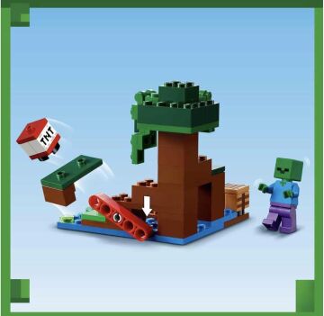 LEGO® Minecraft® Bataklık Macerası 21240-7 Yaş ve Üzeri Çocuklar için Alex, Zombi, Balçık ve Kurbağa İçeren Oyuncak Yapım Seti (65 Parça)