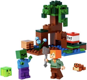 LEGO® Minecraft® Bataklık Macerası 21240-7 Yaş ve Üzeri Çocuklar için Alex, Zombi, Balçık ve Kurbağa İçeren Oyuncak Yapım Seti (65 Parça)