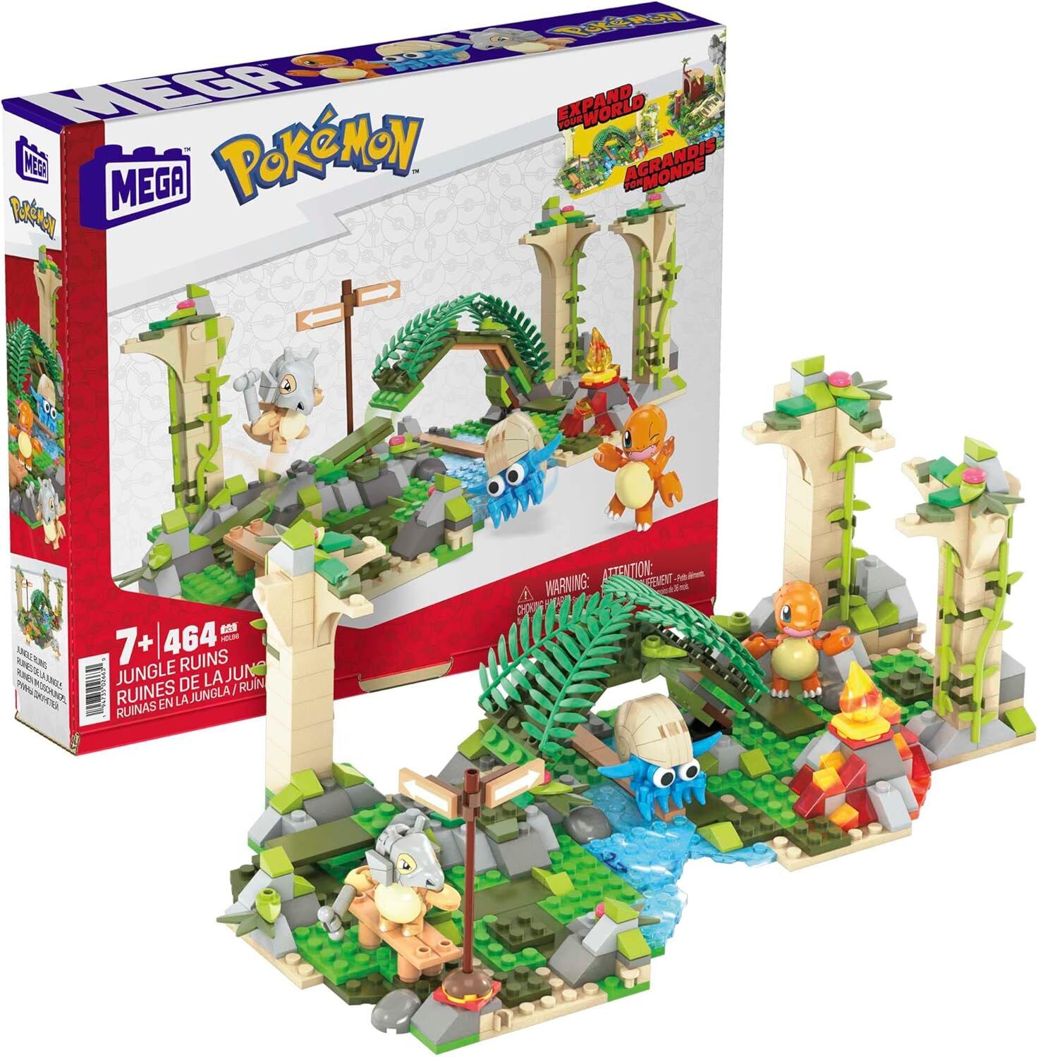 Mega Bloks Pokémon Orman Harabeleri yapı seti ile diğer dünyalara bağlanabilen 464 uyumlu yapı bloku ve parça, 7 yaş ve üzeri için HDL86