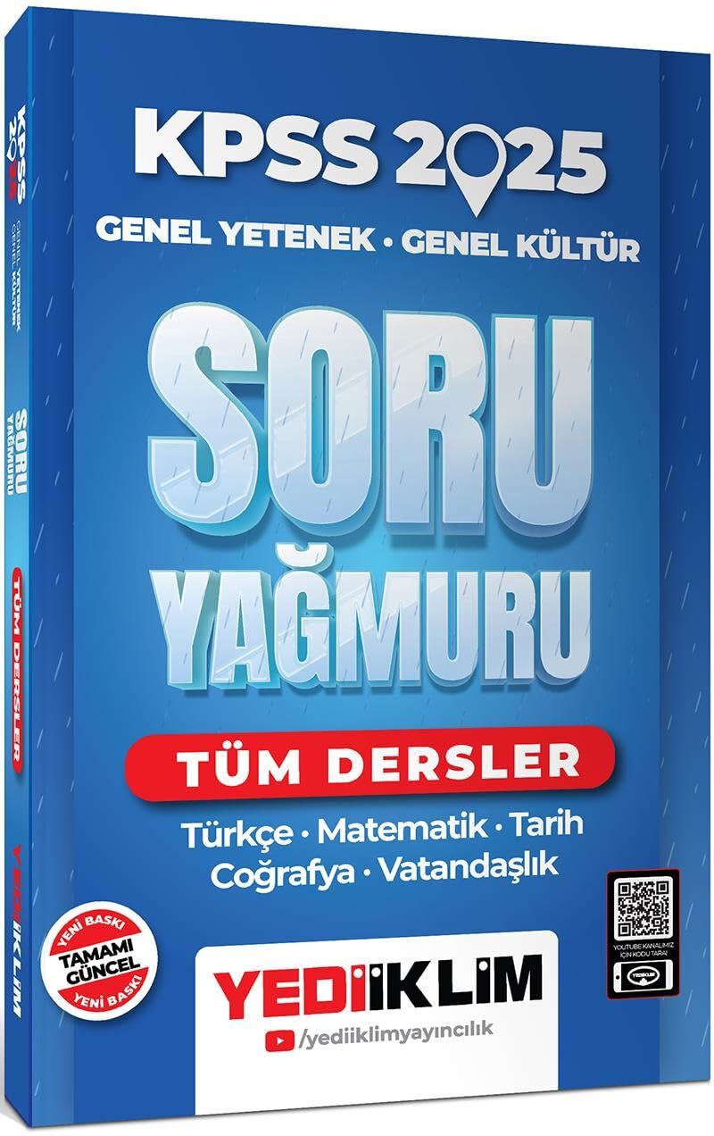 Yediiklim Yayınları 2025 KPSS Genel Yetenek Genel Kültür Tüm Dersler Soru Yağmuru