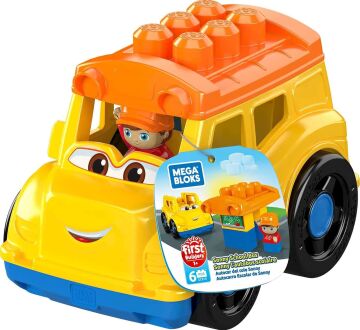 MATTEL-MEGA Bloks - Lil'Vehicle Okul Taşıtı - Bina Tuğla - Okul Otobüs Biblo & 5 bloka ile Kapsar - 12 Ay ve +