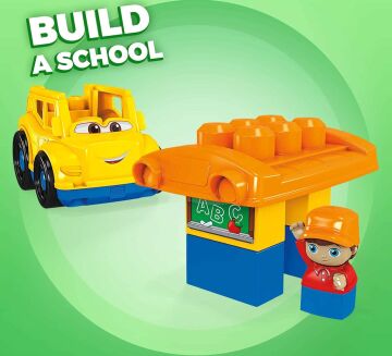 MATTEL-MEGA Bloks - Lil'Vehicle Okul Taşıtı - Bina Tuğla - Okul Otobüs Biblo & 5 bloka ile Kapsar - 12 Ay ve +