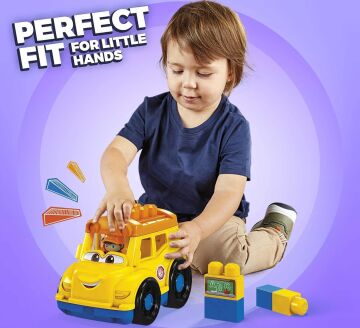 MATTEL-MEGA Bloks - Lil'Vehicle Okul Taşıtı - Bina Tuğla - Okul Otobüs Biblo & 5 bloka ile Kapsar - 12 Ay ve +