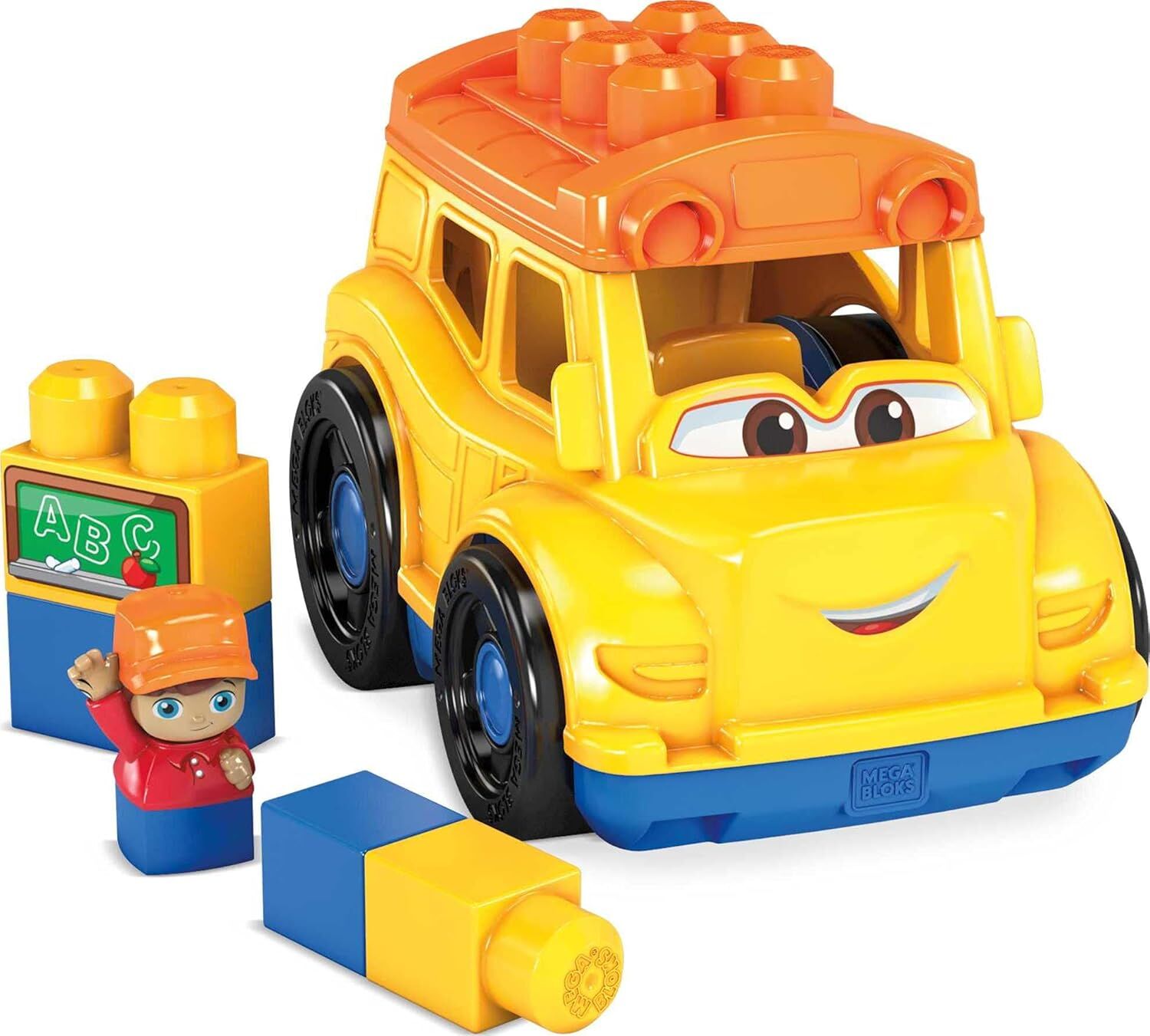 MATTEL-MEGA Bloks - Lil'Vehicle Okul Taşıtı - Bina Tuğla - Okul Otobüs Biblo & 5 bloka ile Kapsar - 12 Ay ve +