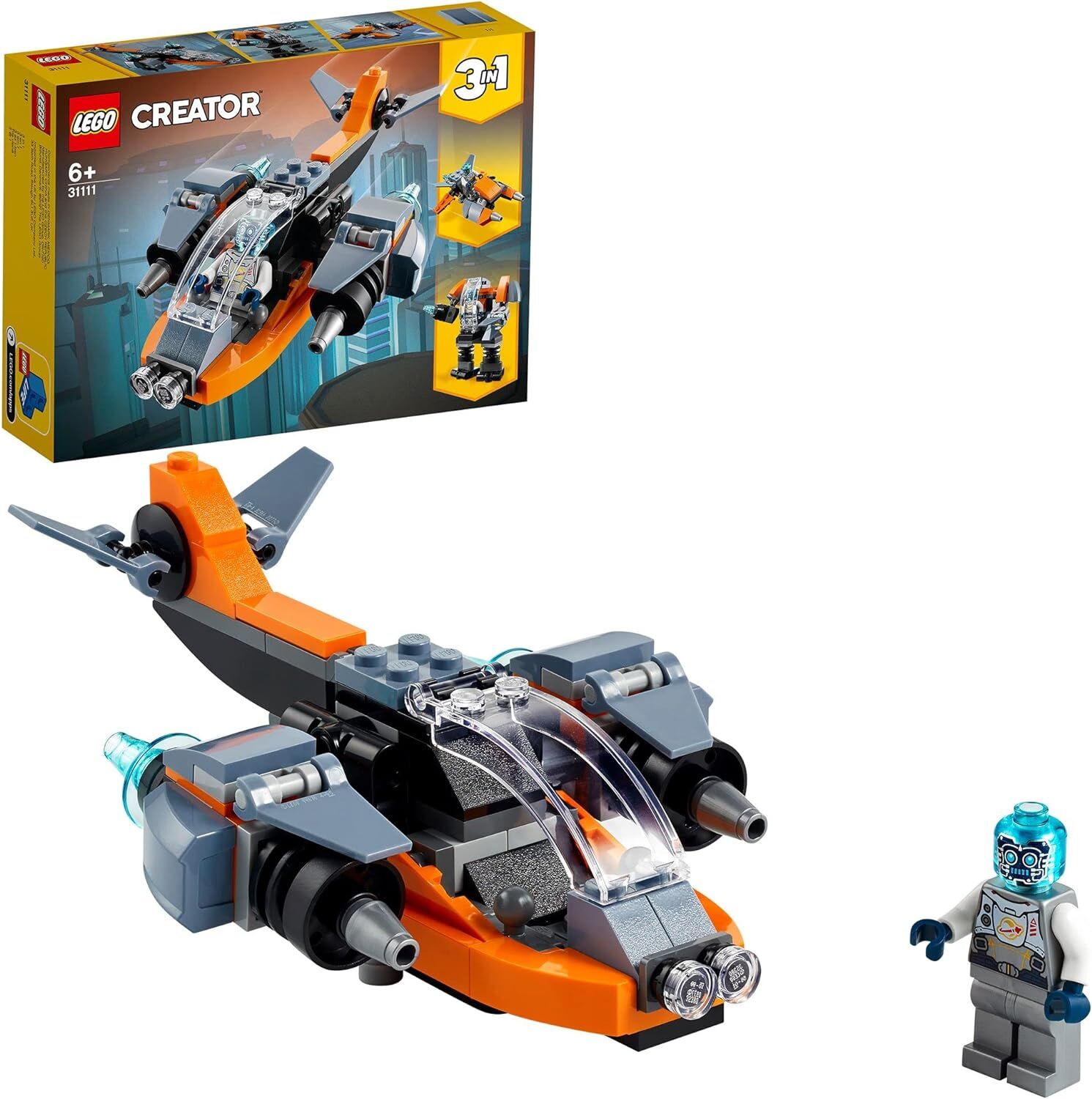 LEGO Creator 3’ü 1 Arada Siber İnsansız Hava Aracı 31111-6 Yaş ve Üzeri Çocuklar İçin Siber İnsansız Hava Aracı, Siber Robot ve Siber Motosiklet İçeren Yaratıcı Oyuncak Yapım Seti (113 Parça)