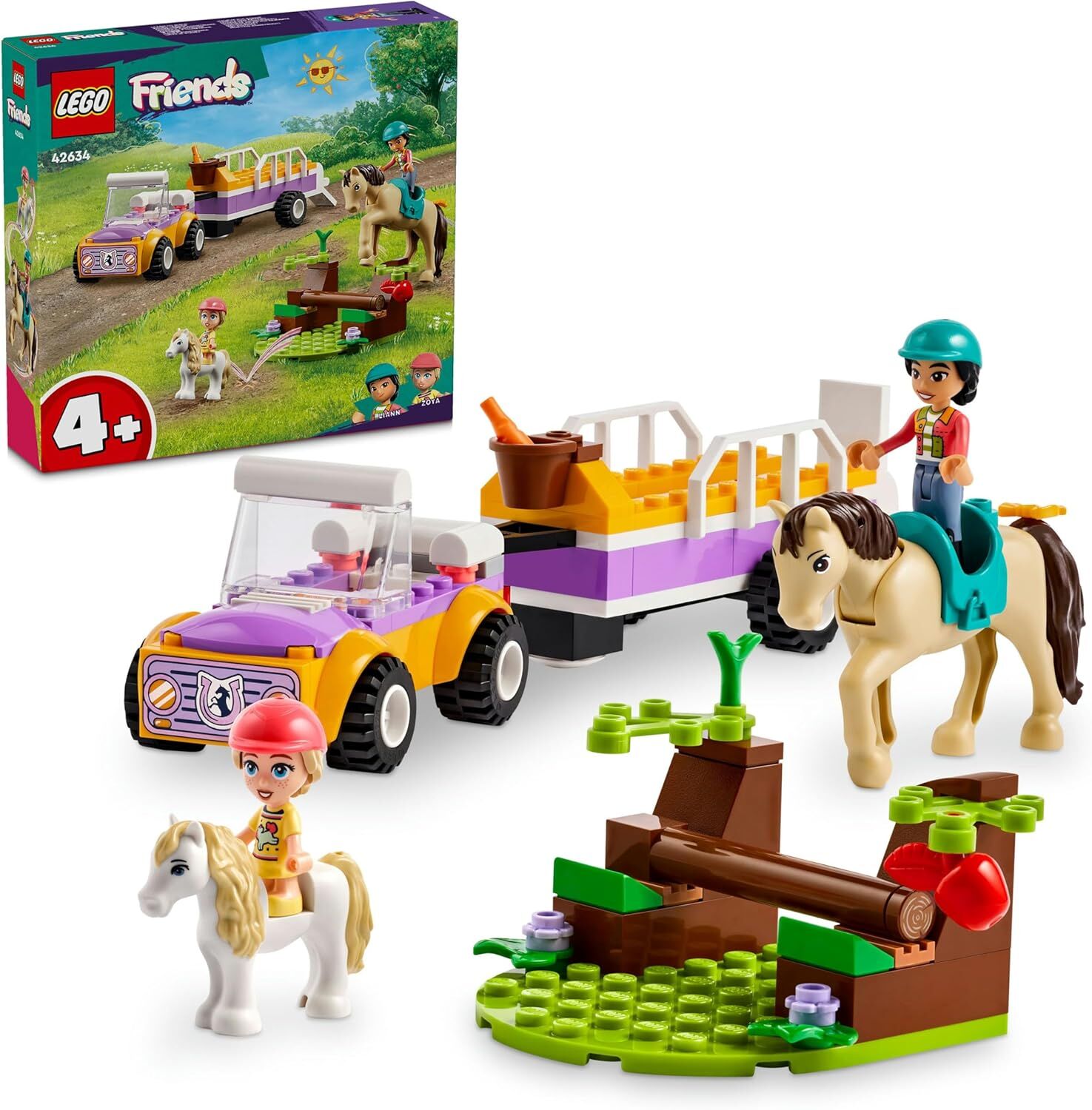 LEGO Friends At ve Midilli Römorku 42634-4 Yaş ve Üzeri Çocuklar için Liann ve Zoya Minifigürü İçeren Yaratıcı Oyuncak Yapım Seti (105 Parça)
