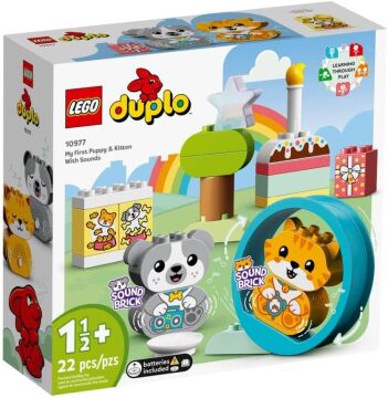 LEGO® DUPLO® Sesli İlk Yavru Köpeğim ve Yavru Kedim 10977-18 Ay ve Üzeri Çocuklar için Evcil Hayvan Oyuncak Yapım Seti (22 Parça)