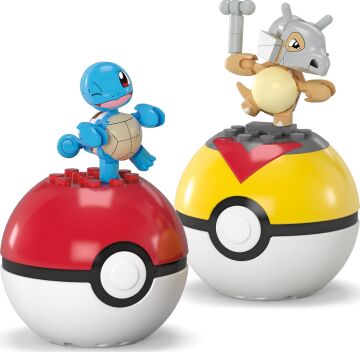 MEGA Pokémon Oyuncak Seti Squirtle & Cubone 45 Parça, 2 Poseable Karakter ve Poké Topu, 2 İnç Boyunda, Çocuklar için, HXP15