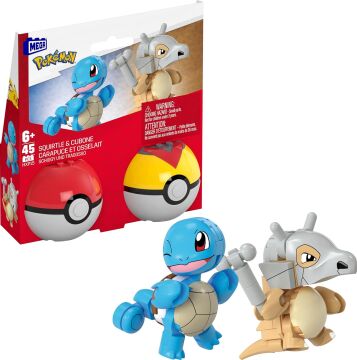 MEGA Pokémon Oyuncak Seti Squirtle & Cubone 45 Parça, 2 Poseable Karakter ve Poké Topu, 2 İnç Boyunda, Çocuklar için, HXP15