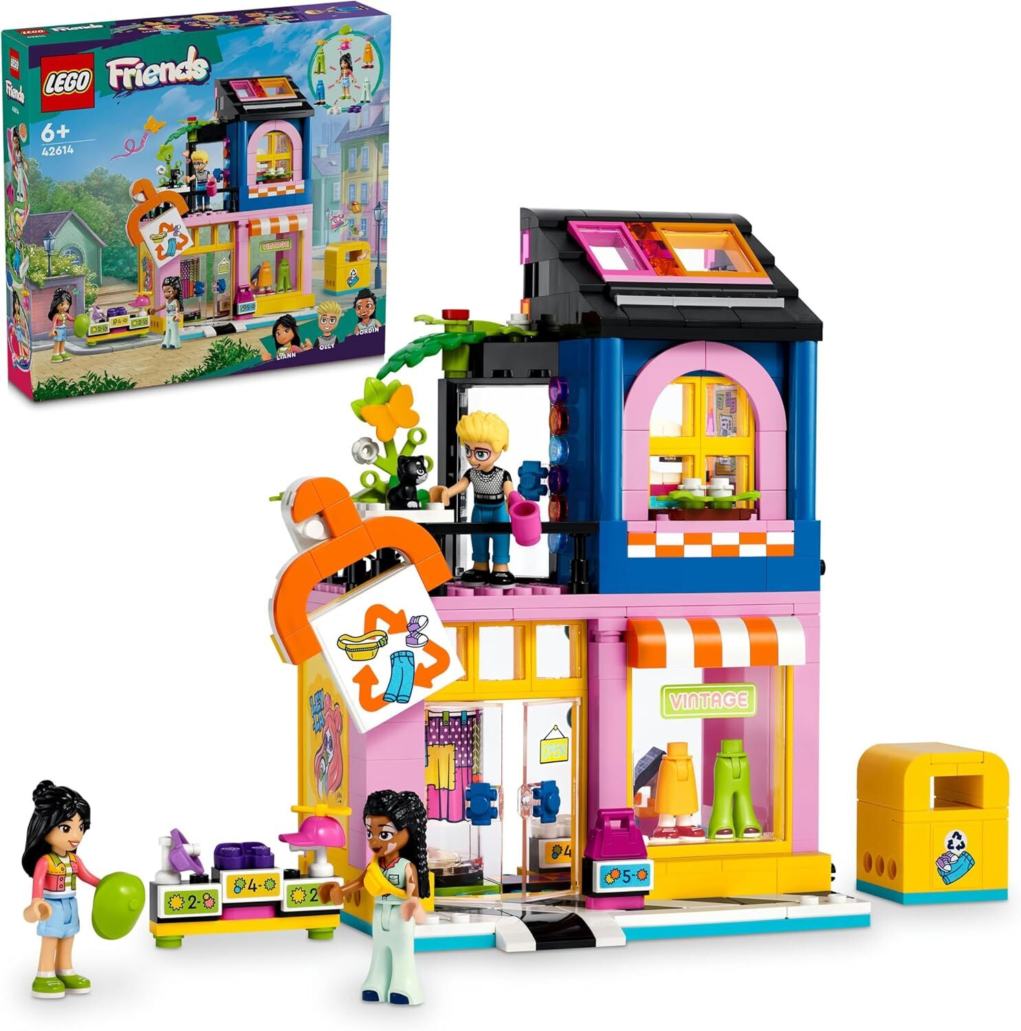 LEGO Friends Vintage Giyim Mağazası 42614-6 Yaş ve Üzeri Çocuklar için Olly, Liann ve Jordin Minifigürü İçeren Yaratıcı Oyuncak Yapım Seti (409 Parça)