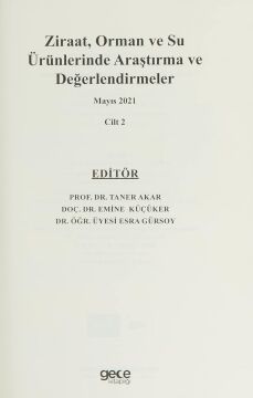 Ziraat, Orman ve Su Ürünlerinde Araştırma ve Değerlendirmeler Cilt 2