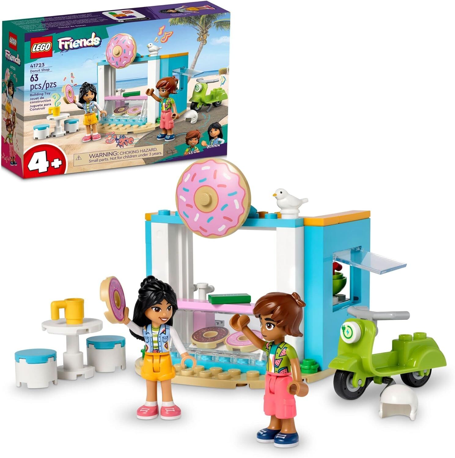 LEGO® Friends Donut Dükkanı 41723-4 Yaş ve Üzeri Çocuklar için Liann ve Leo Mini Bebekleri İçeren Oyuncak Yapım Seti (63 Parça)