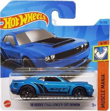 Hot Wheels - ´18 Dodge Challenger SRT Demon - Muscle Mania 6/10 - HKJ54 - Short Card - Mopar - mavi metalik - Mattel 2023