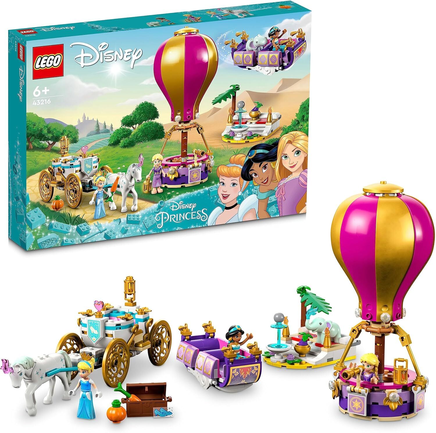 LEGO® │ Disney Princess Prensesin Büyülü Yolculuğu 43216-6 Yaş Üzeri İçin Rapunzel, Yasemin ve Sindirella Minifigürü İçeren Eğlenceli Oyunlar Sunan Yaratıcı Oyuncak Yapım Seti (320 Parça)