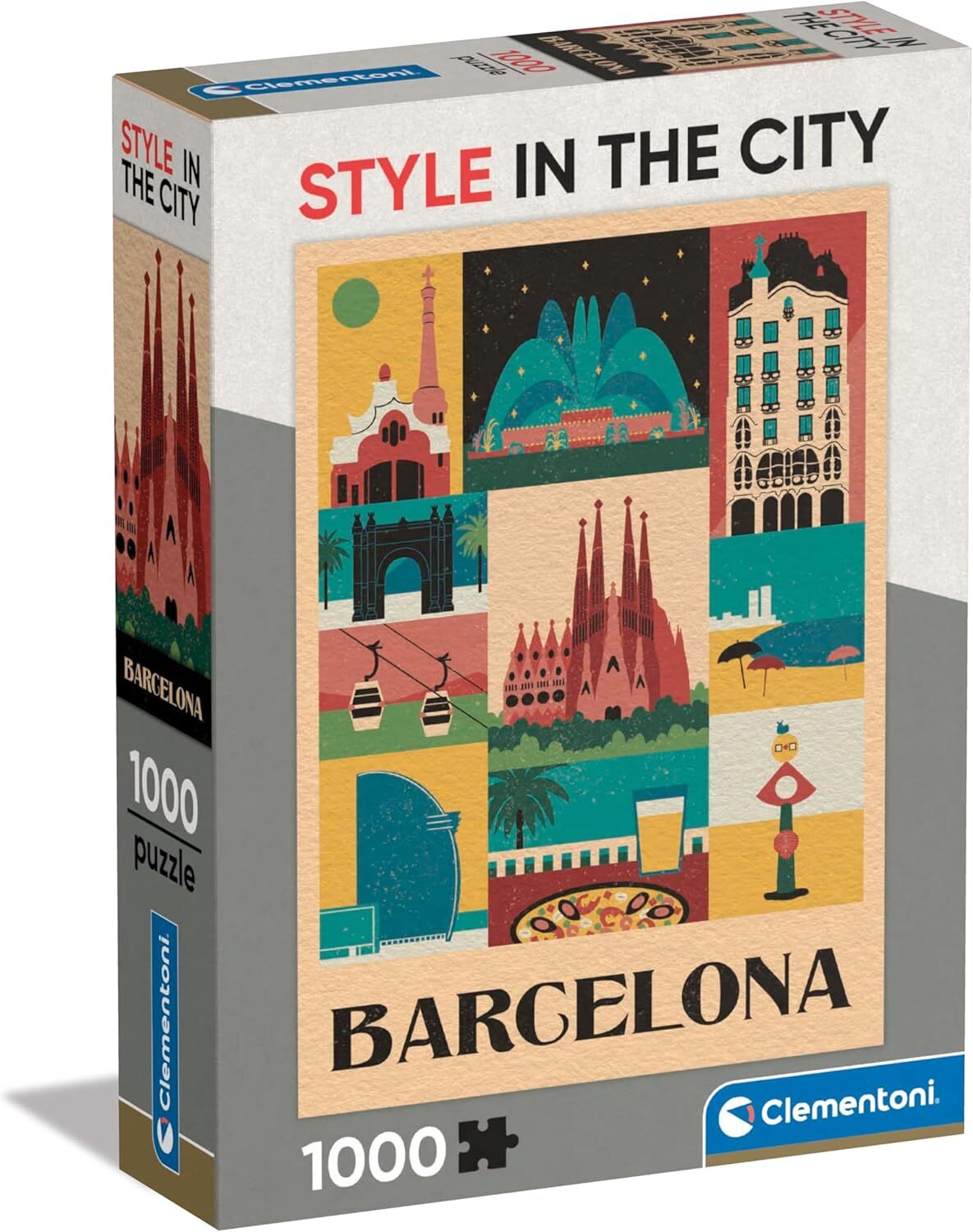 Clementoni - 39847 - Style in the city Puzzle Barcelona - 1000 Pezzi - Puzzle Adulti, Puzzle Città, Illustrazioni D'Autore, Verticale, Divertimento Per Adulti, Made In Italy