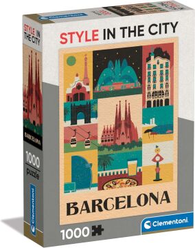 Clementoni - 39847 - Style in the city Puzzle Barcelona - 1000 Pezzi - Puzzle Adulti, Puzzle Città, Illustrazioni D'Autore, Verticale, Divertimento Per Adulti, Made In Italy