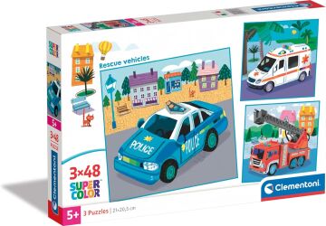 CLEMENTONI 3x48 Super Kolor Rescue vehicles [PUZZLE]
