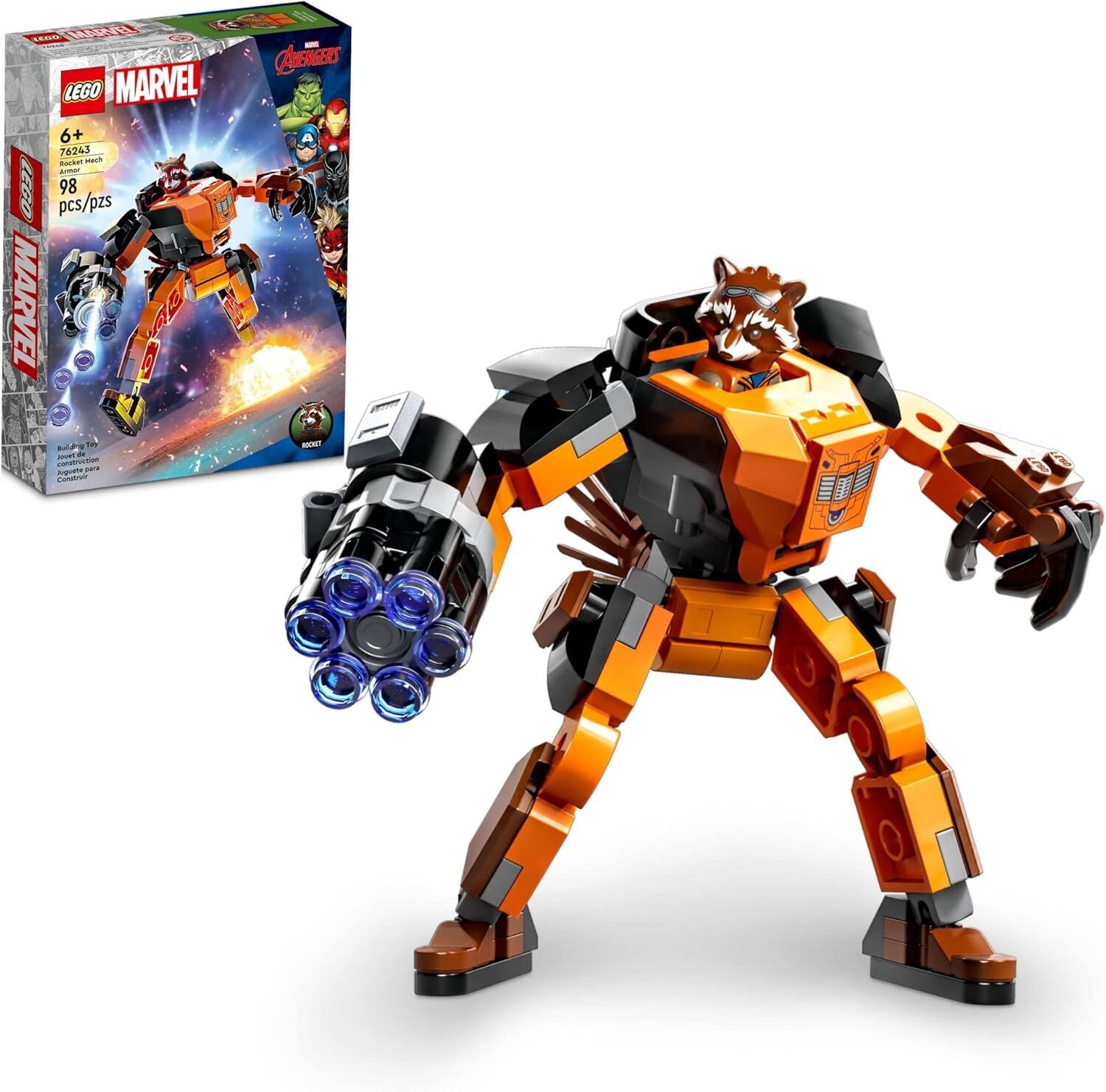 LEGO® Marvel Rocket Robot Zırhı 76243-6 Yaş ve Üzeri Çocuklar için Marvel Studios Galaksinin Koruyucuları Oyuncak Yapım Seti (98 Parça)