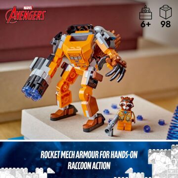 LEGO® Marvel Rocket Robot Zırhı 76243-6 Yaş ve Üzeri Çocuklar için Marvel Studios Galaksinin Koruyucuları Oyuncak Yapım Seti (98 Parça)