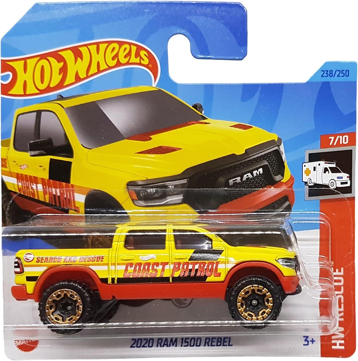 Hot Wheels - 2020 RAM 1500 Rebel - HW Rescue 7/10 - HKL04 - Short Card - Treasuere Hunt - Acil Durum Aracı - Sahil Patrol - Mattel 2023