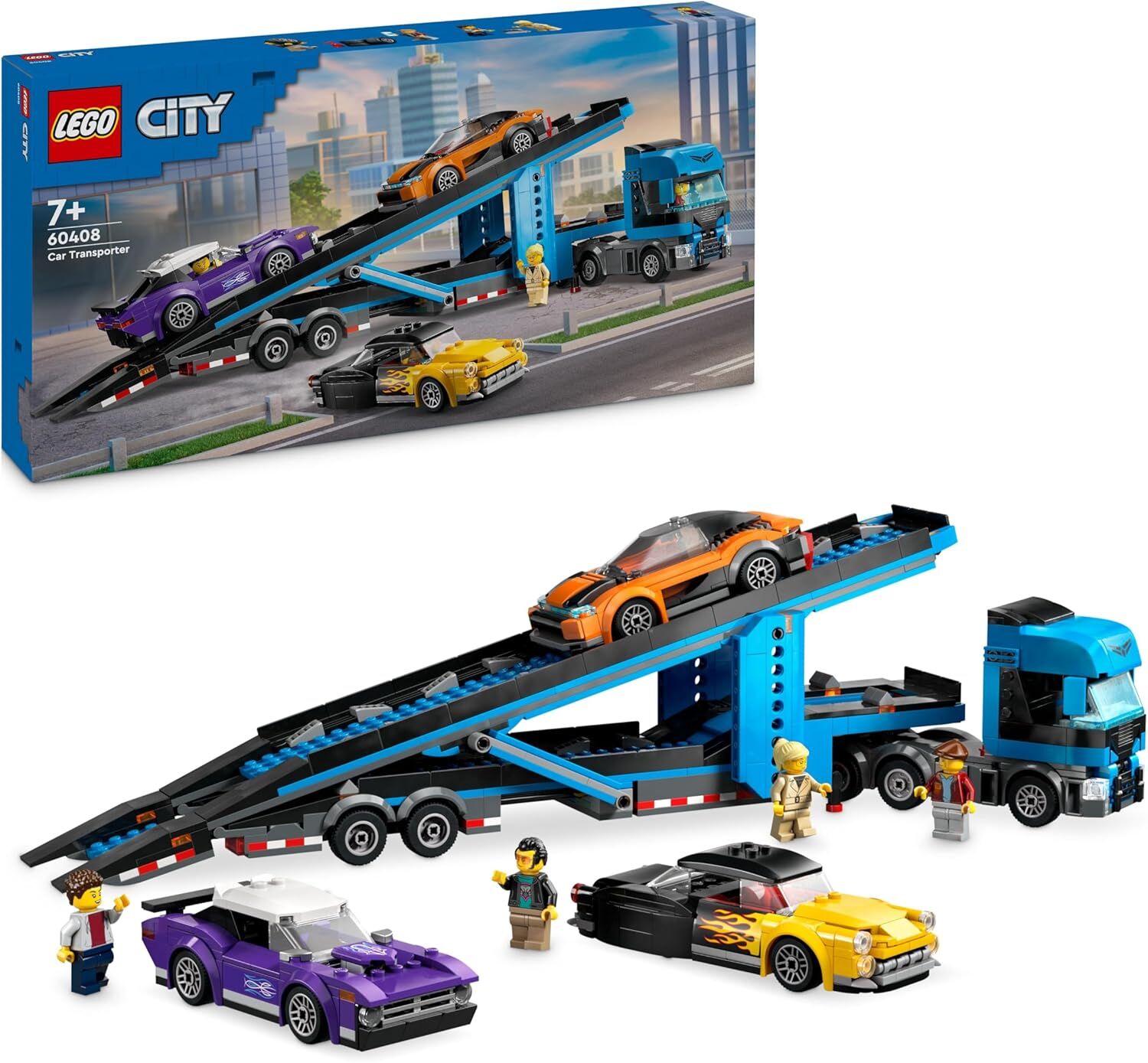LEGO City Spor Arabalı Araç Taşıma Kamyonu 60408-7 Yaş ve Üzeri Çocuklar için 4 Araç İçeren Yaratıcı Oyuncak Yapım Seti (998 Parça)