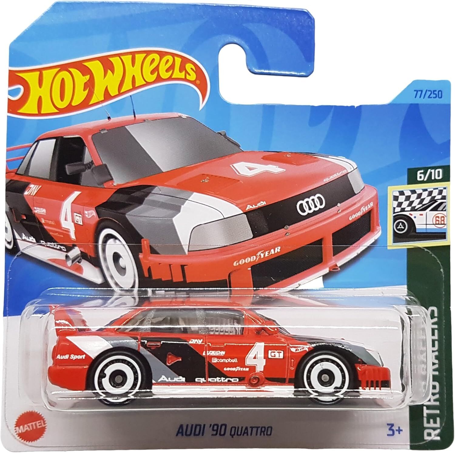 Hot Wheels - Audi ´90 Quattro - Retro Racers 6/10 - HKJ81 - Short Card - Good Year - kırmızı - Mattel 2023